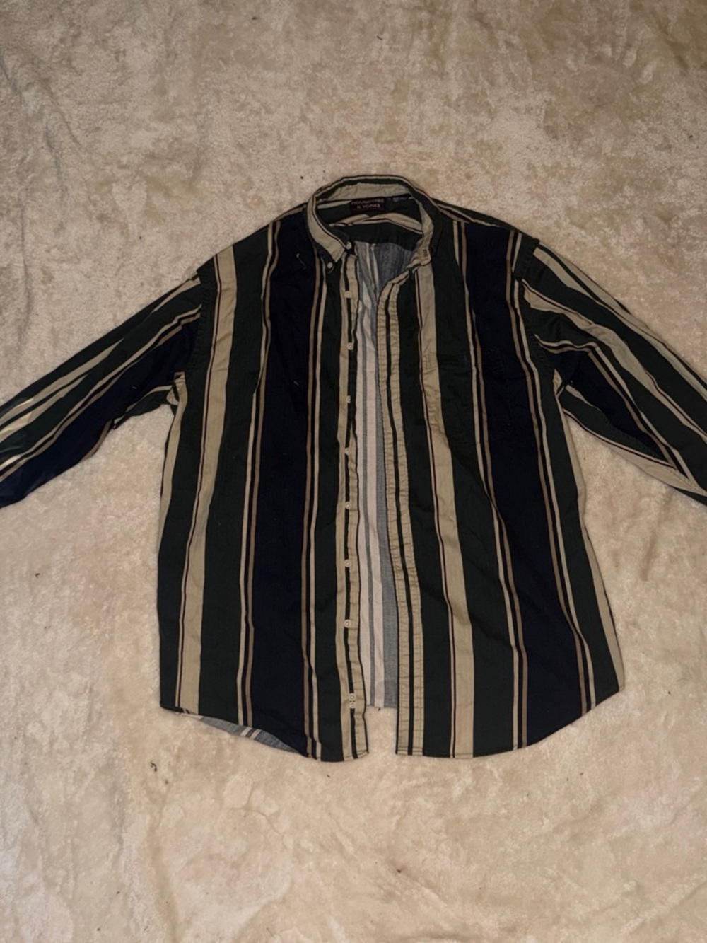 Roundtree & Yorke Black and Tan Vertical Stripe Button-Down Shirt